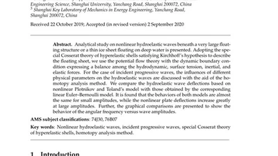 Nonlinear Hydroelastic Waves Traveling in a Plate in Terms of Plotnikov-Toland's Model featured image